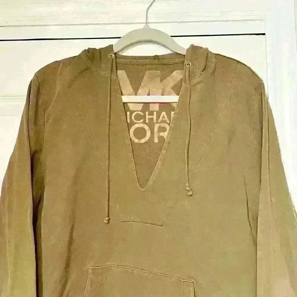 Michael Kors Womens Hoodie Sweatshirt Drawstring Embellished Logo Y2K Size XL